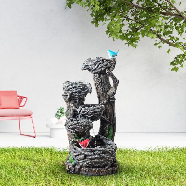 ديكور  شلال نافورة  عصافير مع العش بإضاءة ليد 