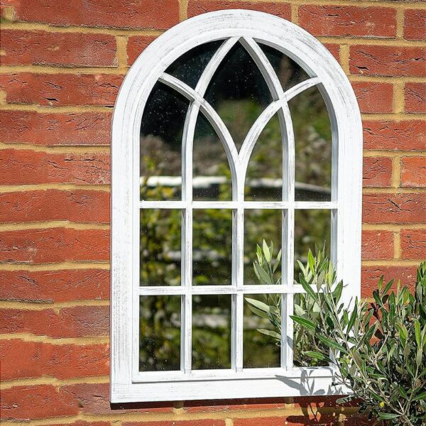 مرآة حائط شكل شباك معتق شيكالي  -  أبيض 