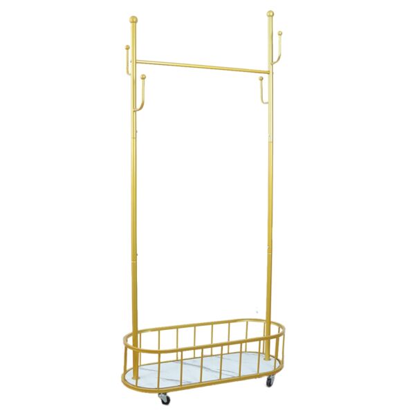 علاقة ومنظم ملابس حديد مزدوج بسلة - ذهبي