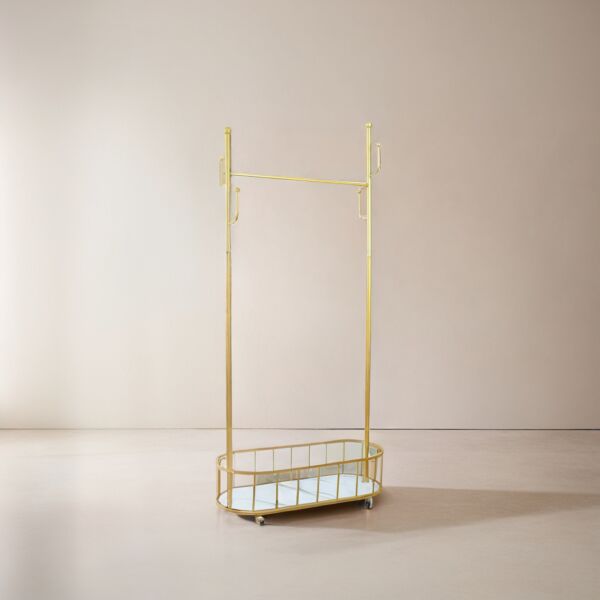 علاقة ومنظم ملابس حديد مزدوج بسلة - ذهبي