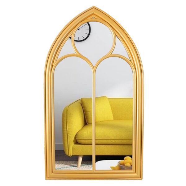 مرآة حائط بتصميم شباك - ذهبي