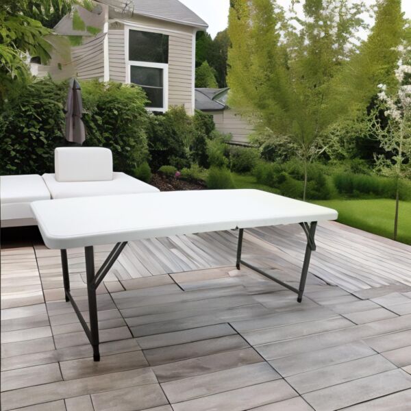 طاولة فايبر مستطيلة قابلة للطي 122x61 - أبيض وأسود