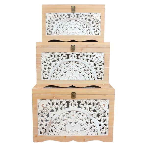 طقم صناديق خشب غابريني - خشبي وابيض