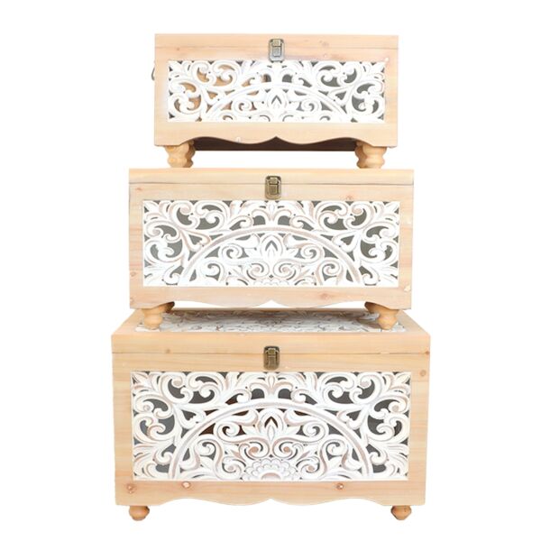 طقم صناديق خشب كارا - خشبي وابيض