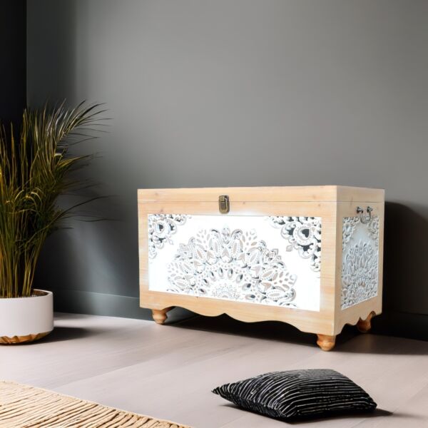 طقم صناديق خشب تارا - خشبي وابيض