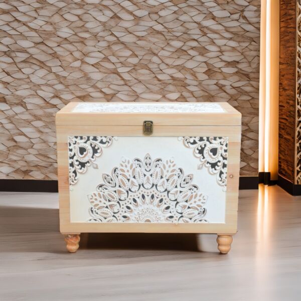 طقم صناديق خشب كينزا - بيج وابيض