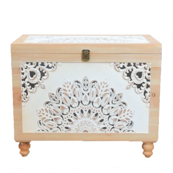 طقم صناديق خشب كينزا - بيج وابيض