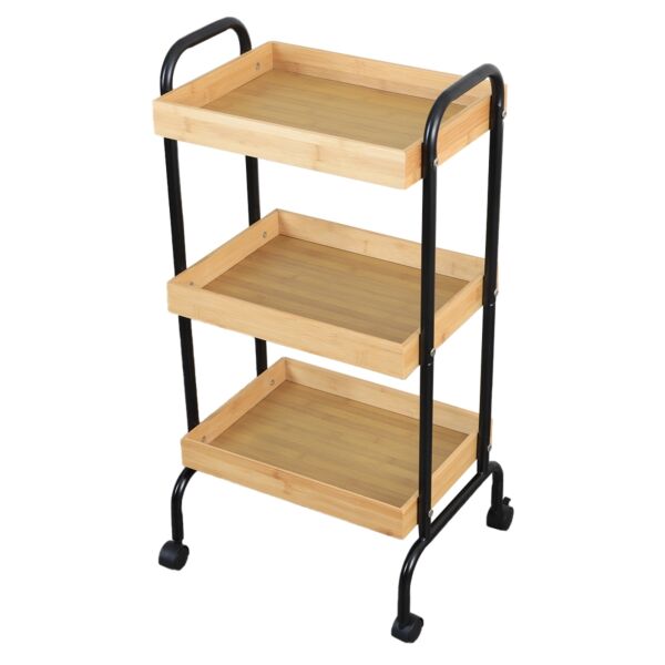 عربة خدمة بعجلات متحركة ريفر - خشبي وأسود