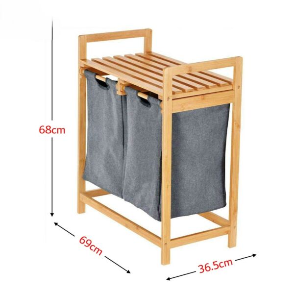 سلة تخزين ملابس خانتين خشب وقماش كوستا - خشبي ورمادي