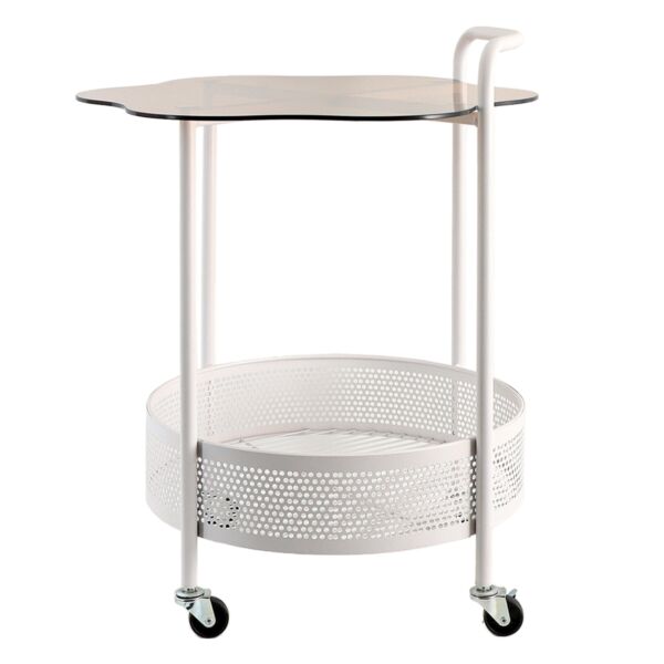 عربة خدمة متحركة دورين سطح زجاجي ويفي - أبيض