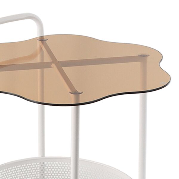 عربة خدمة متحركة دورين سطح زجاجي ويفي - أبيض