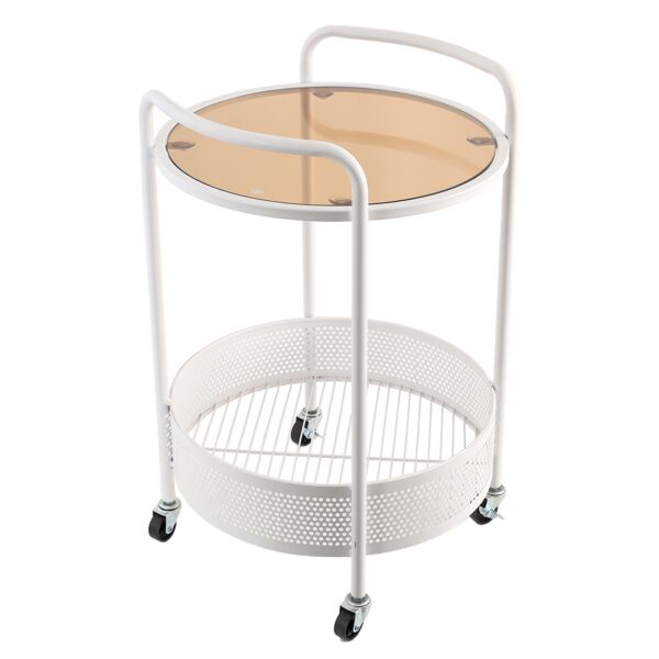 عربة خدمة متحركة دورين سطح زجاجي ليندا - أبيض