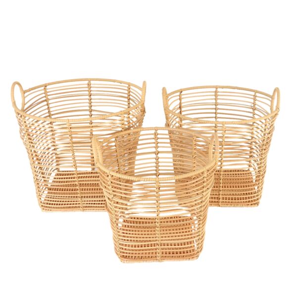 طقم سلال تخزين ملابس راتان 3 قطع الفا - بيج