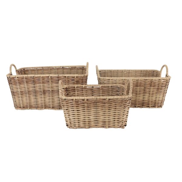 طقم سلال تخزين وتنظيم راتان 3 قطع مستطيله روي - بيج