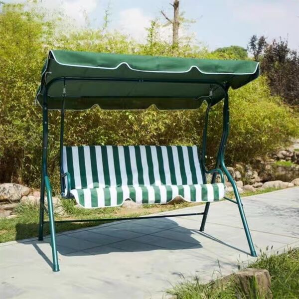 أرجوحة للحديقة 3 مقاعد مع مظلة - اخضر وابيض