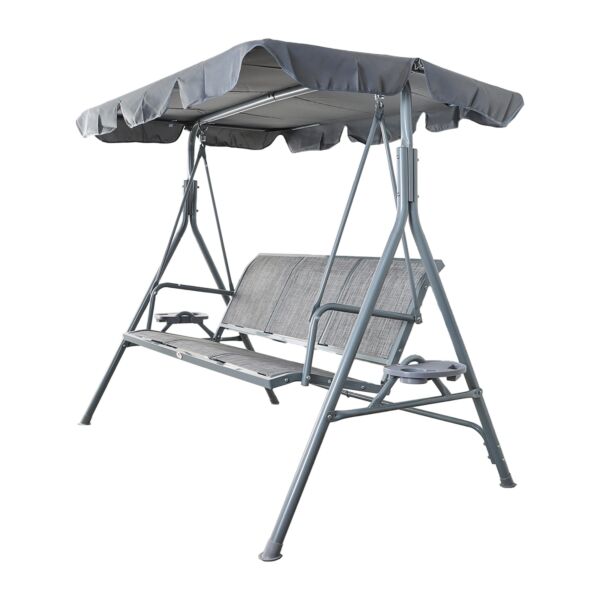 أرجوحة للحديقة بثلاثة مقاعد مع مظلة - رمادي