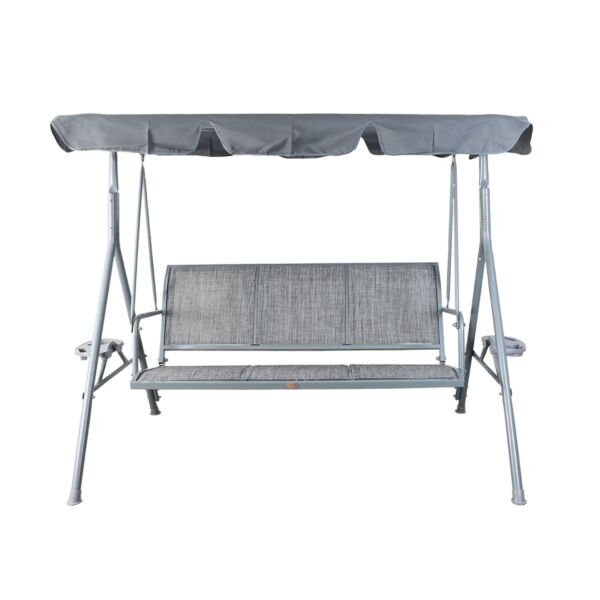 أرجوحة للحديقة بثلاثة مقاعد مع مظلة - رمادي