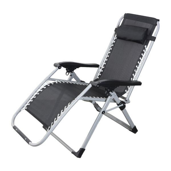 كرسي جلسة خارجية بمسند للرأس قابل للطي - اسود