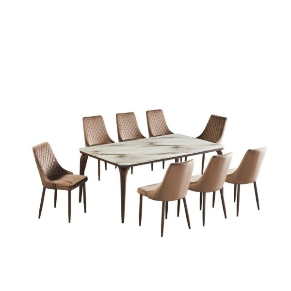 طقم طاولة طعام روبي 8 اشخاص رخام - بني