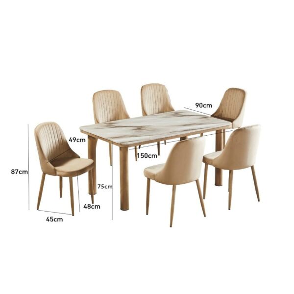 طقم طاولة طعام ميرنا 6 اشخاص رخام - بيج