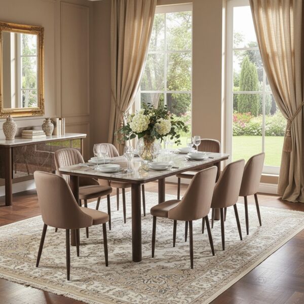 طقم طاولة طعام ميرنا 8 اشخاص رخام - بني