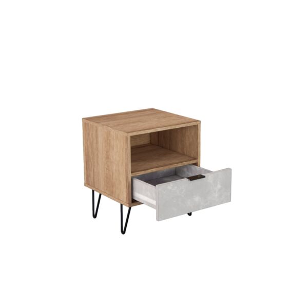 كومودينو درج ورف بيان - رمادي وخشبي