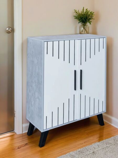 خزانة احذية بابين جايد - رمادي وابيض