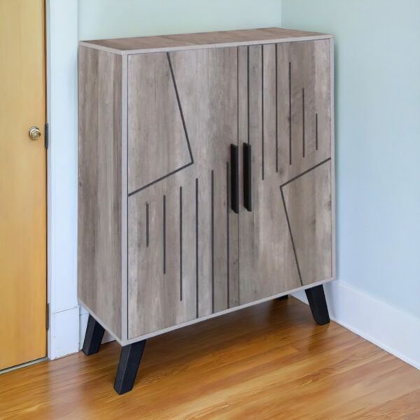 خزانة أحذية بابين بيكا - رمادي وخشبي