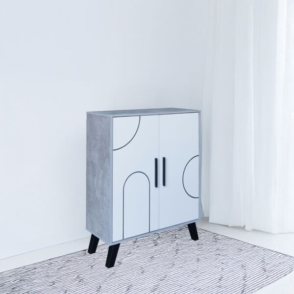 خزانة أحذية بابين خشب ماليزي - أبيض ورمادي