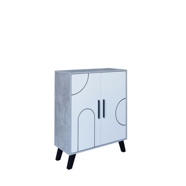 خزانة أحذية بابين خشب ماليزي - أبيض ورمادي