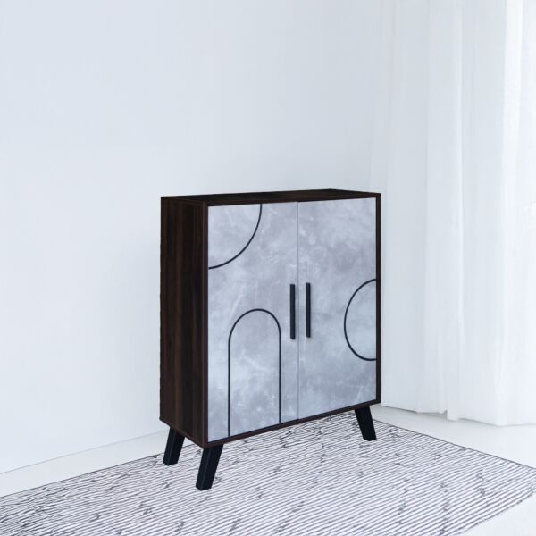 خزانة أحذية بابين خشب ماليزي ديمتري - بني غامق ورمادي