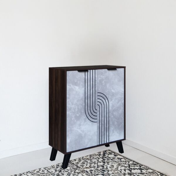 خزانة أحذية بابين خشب ماليزي - بني غامق ورمادي