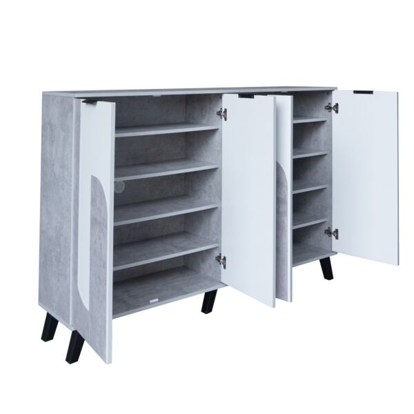 خزانة أحذية 4 أبواب خشب ماليزي إيفان - رمادي فاتح وأبيض