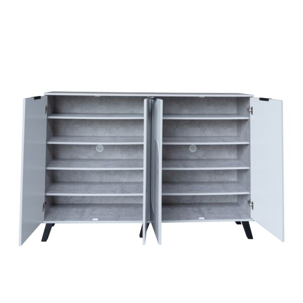 خزانة أحذية 4 أبواب خشب ماليزي إيفان - رمادي فاتح وأبيض