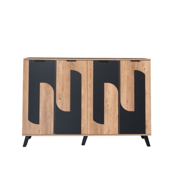 خزانة أحذية 4 أبواب خشب ماليزي ريكو - خشبي وأسود