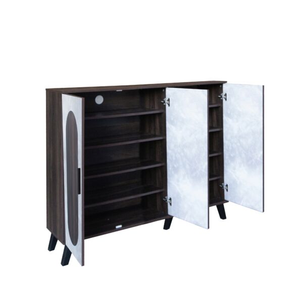 خزانة أحذية 3 أبواب خشب ماليزي فيودور - بني غامق ورمادي