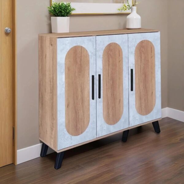 خزانة أحذية 3 أبواب خشب ماليزي فيودور - خشبي ورمادي