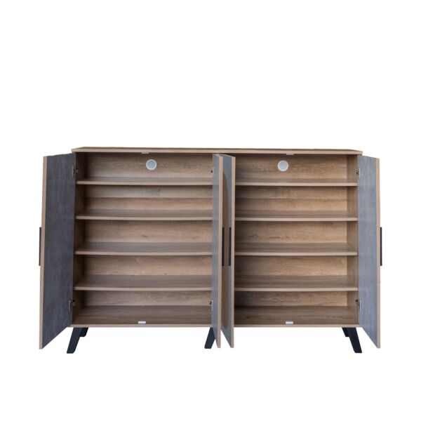 خزانة أحذية 4 أبواب خشب ماليزي نيكولاي - خشبي ورمادي