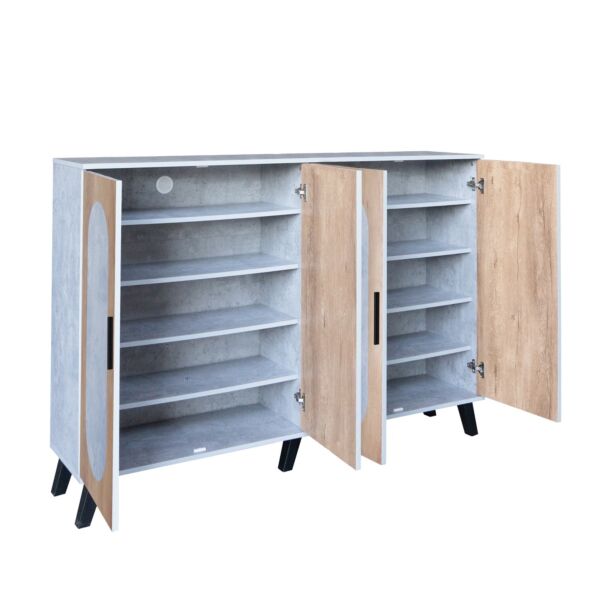 خزانة أحذية 4 أبواب خشب ماليزي نيكولاي - رمادي وخشبي