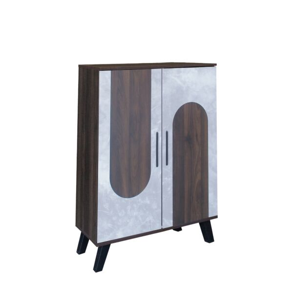 خزانة أحذية بابين خشب ماليزي أولغا - بني غامق ورمادي