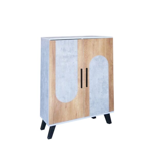 خزانة أحذية بابين خشب ماليزي أولغا - رمادي وخشبي