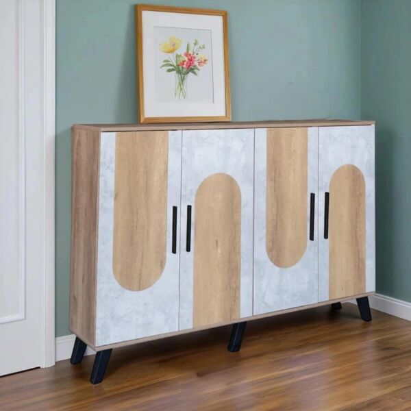 خزانة أحذية 4 أبواب خشب ماليزي ناتاليا - خشبي ورمادي