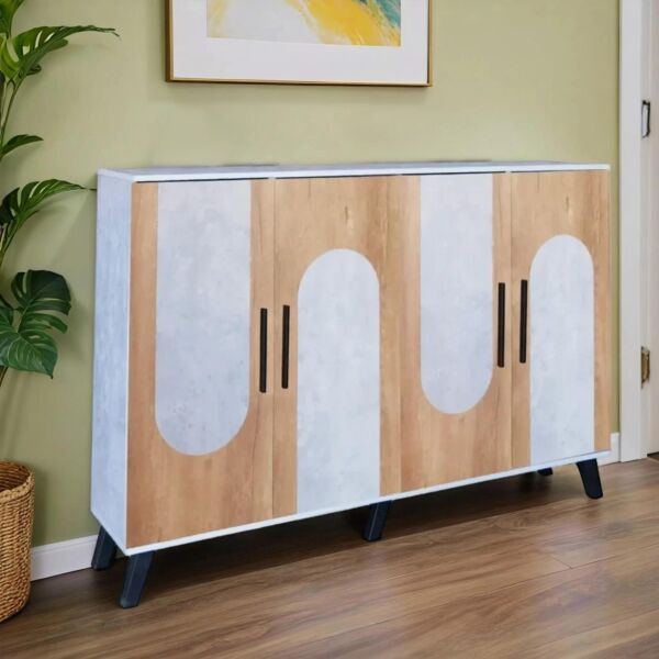 خزانة أحذية 4 أبواب خشب ماليزي ناتاليا - رمادي وخشبي