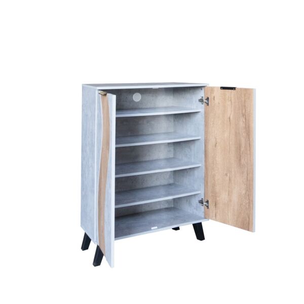 خزانة أحذية بابين خشب ماليزي 80 سم ديمير - رمادي وخشبي