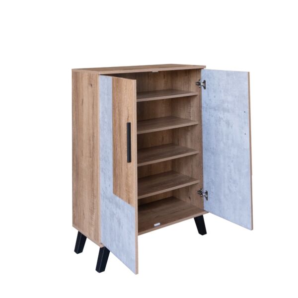 خزانة أحذية بابين خشب ماليزي 80 سم ماريتا - خشبي ورمادي