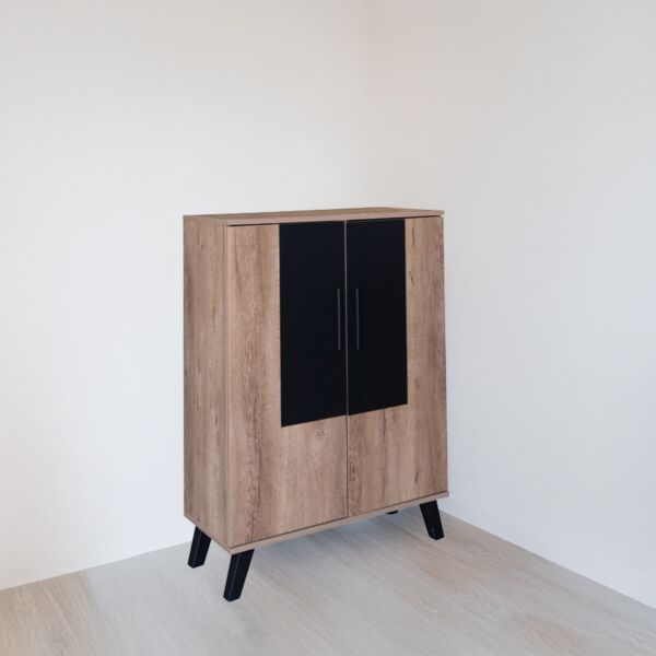 خزانة أحذية بابين خشب ماليزي 80 سم ماريتا - بيج وأسود