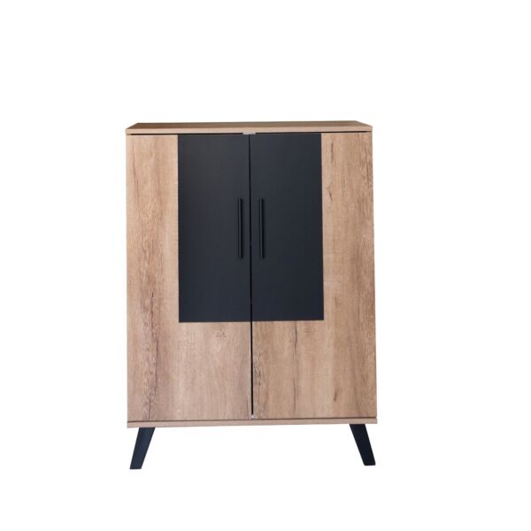 خزانة أحذية بابين خشب ماليزي 80 سم ماريتا - بيج وأسود