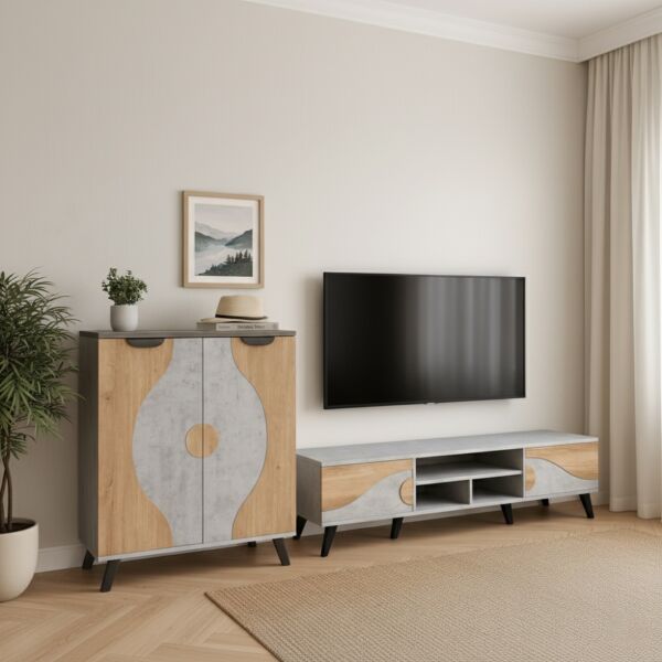 طاولة تلفزيون فيرا 180 سم وخزانة أحذية 4 رفوف