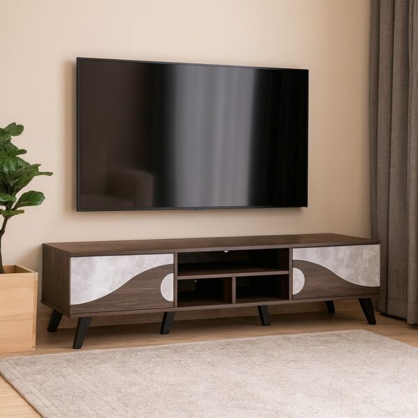 طاولة تلفزيون 180 سم - بني غامق ورمادي