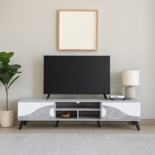 طاولة تلفزيون 180 سم - رمادي وابيض